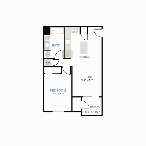 Floor plan for 1 bed, 1 bath, 675 sqft